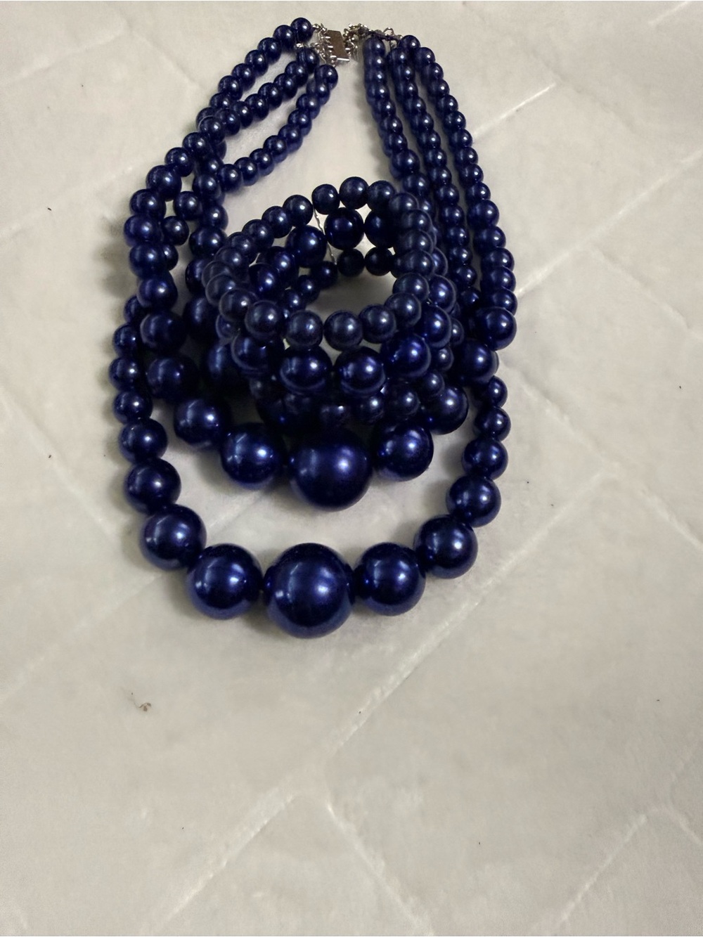 Navy Pearl Bead Multi-Strand Necklace Set